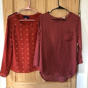Long Sleeve Patterned Blouses - Bundle of 2, Sz M